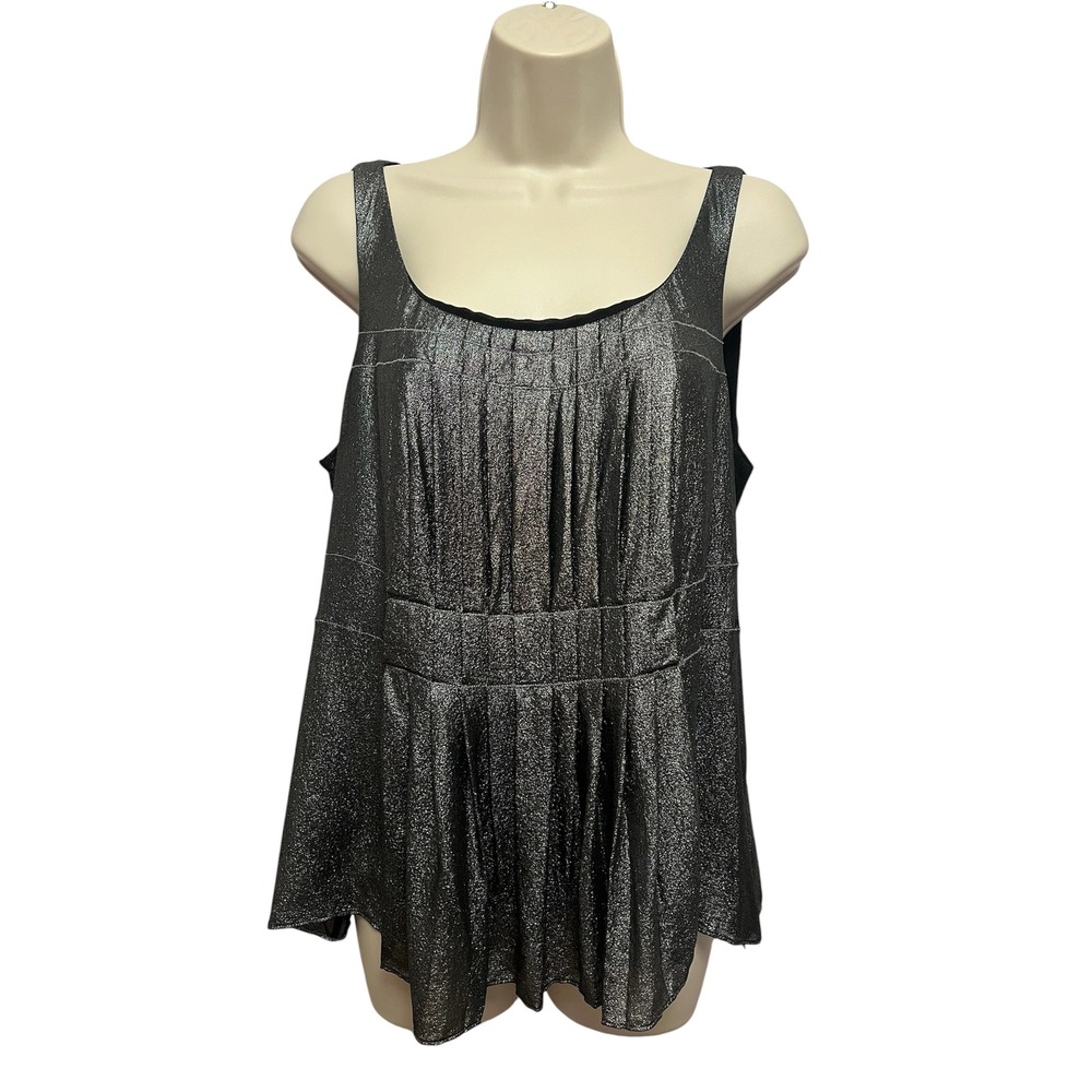 Ann Taylor Metallic Silver Pleated Sleeveless Top Blouse Shimmer Party Size 12